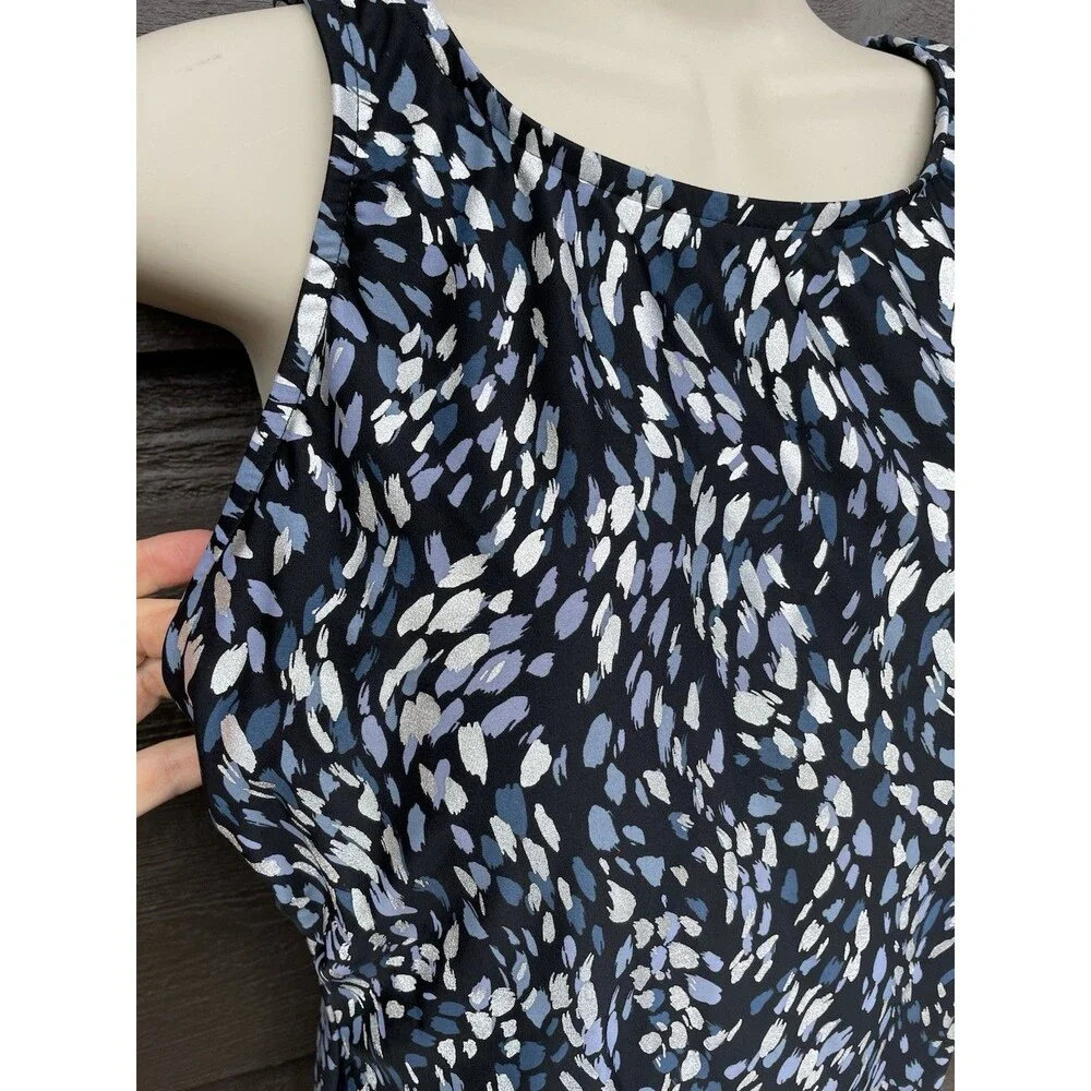 One Piece Swimsuit Sz 14 High Neck Tummy Control Shimmer Print Black Blue Resort